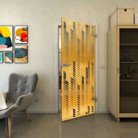 Ganzglastür - Fineprint Model 067 Gold auf Grauglas