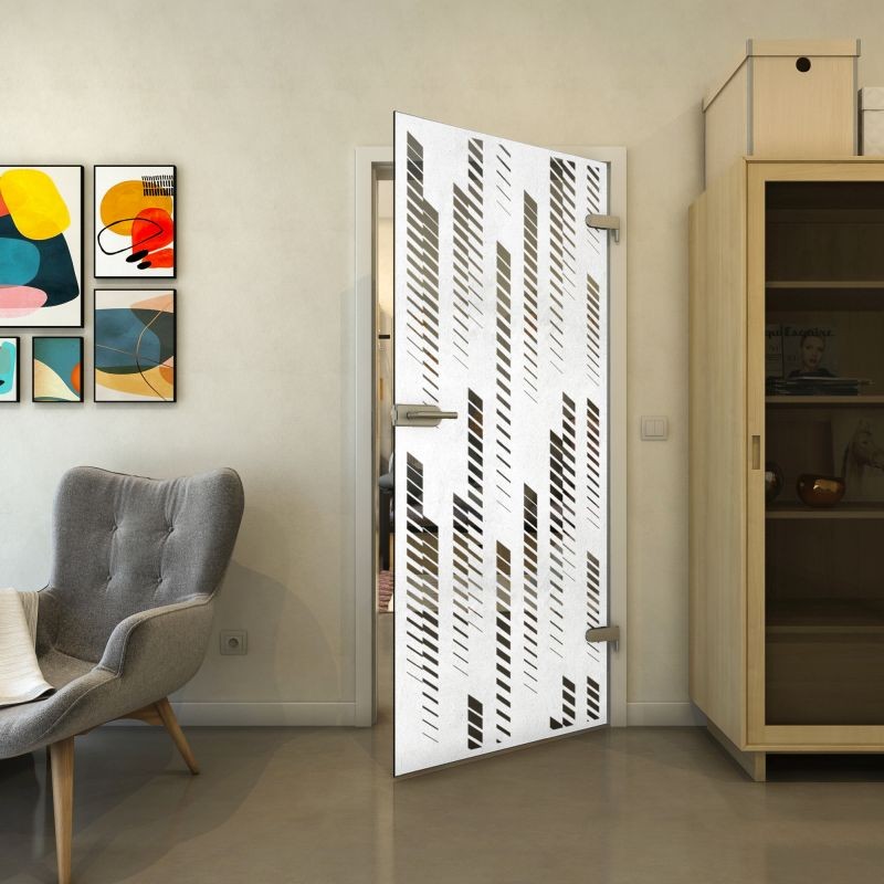 Ganzglastür - Fineprint Modell 067 Weiss auf Grauglas