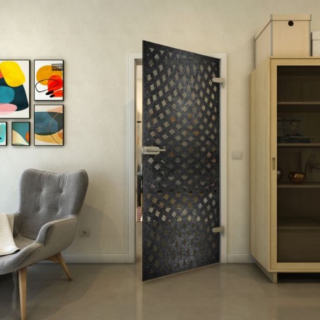 Ganzglastür - Fineprint Model 068 Schwarz auf Grauglas