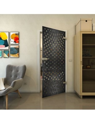 Ganzglastür - Fineprint Model 068 Schwarz auf Grauglas