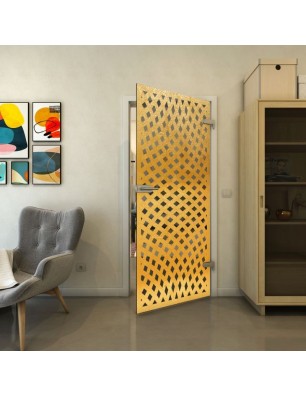 Ganzglastür - Fineprint Model 068 Gold auf Grauglas