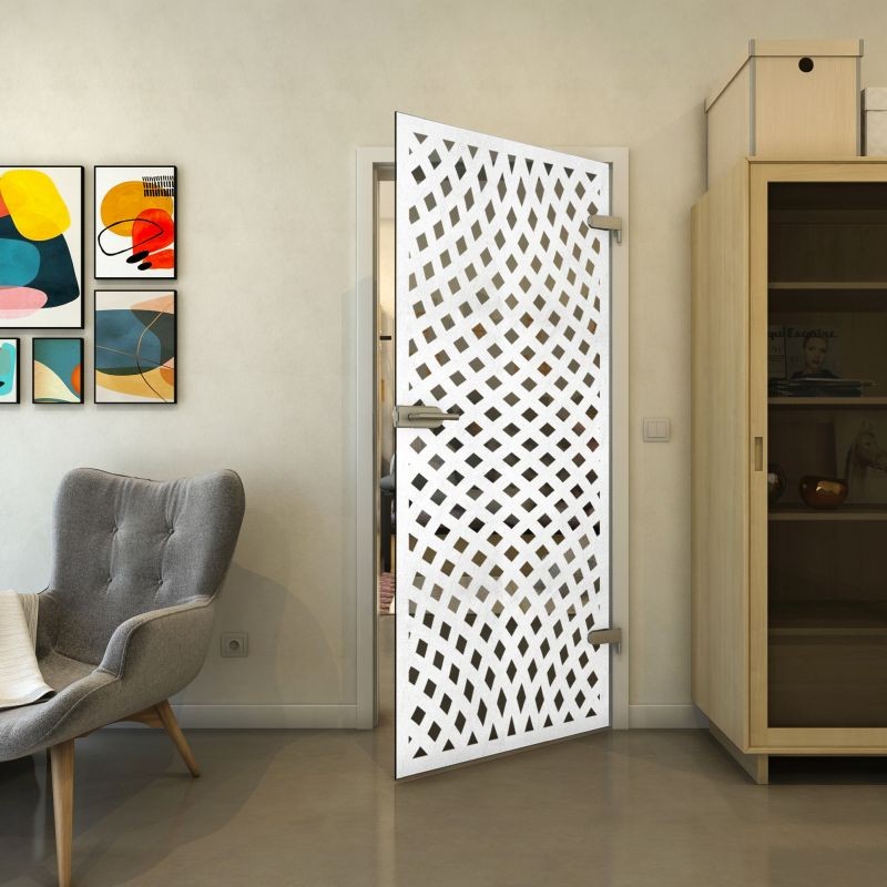 Ganzglastür - Fineprint Modell 068 Weiss auf Grauglas