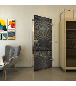 Ganzglastür - Fineprint Model 069 Schwarz auf Grauglas