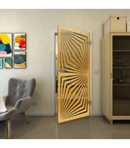 Ganzglastür - Fineprint Model 070 Gold auf Grauglas