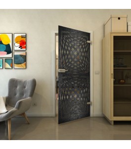 Ganzglastür - Fineprint Model 071 Schwarz auf Grauglas