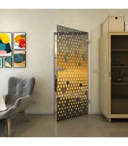 Ganzglastür - Fineprint Model 072 Gold auf Grauglas