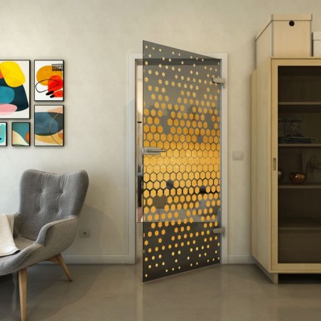 Ganzglastür - Fineprint Model 072 Gold auf Grauglas