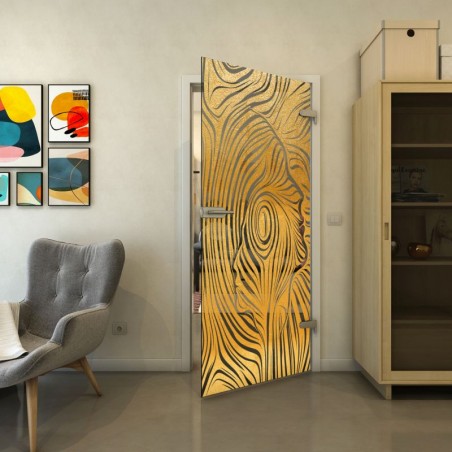 Ganzglastür - Fineprint Model 074 Gold auf Grauglas