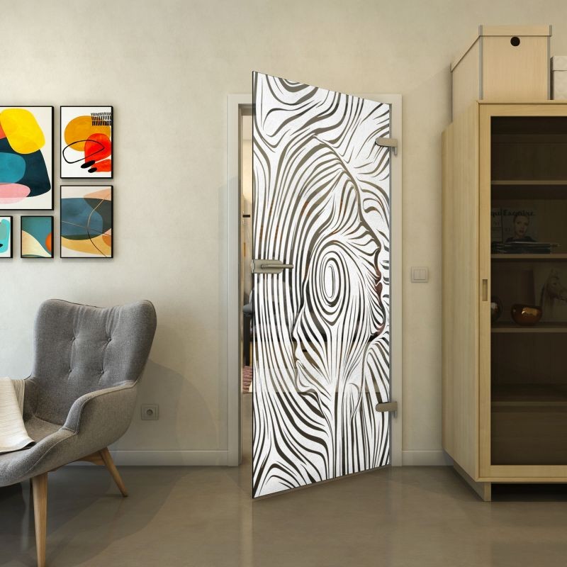 Ganzglastür - Fineprint Modell 074 Weiss auf Grauglas