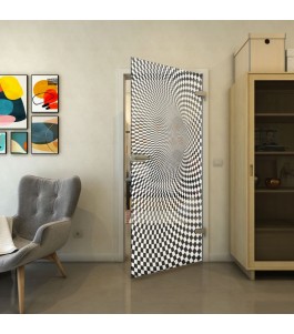 Ganzglastür - Fineprint Model 075 Weiss auf Grauglas