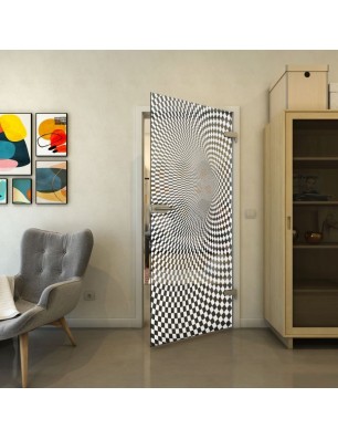 Ganzglastür - Fineprint Model 075 Weiss auf Grauglas