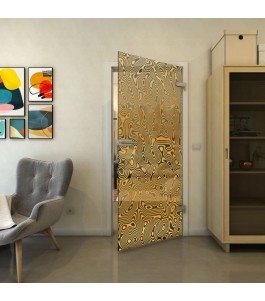 Ganzglastür - Fineprint Model 076 Gold auf Grauglas