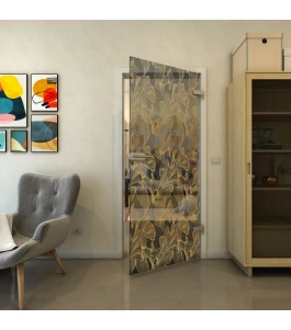 Ganzglastür - Fineprint Model 077 Gold auf Grauglas