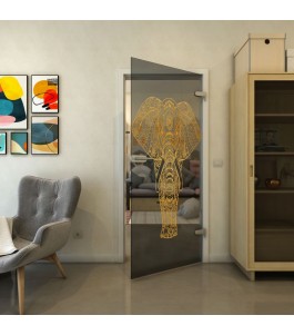 Ganzglastür - Fineprint Model 078 Gold auf Grauglas