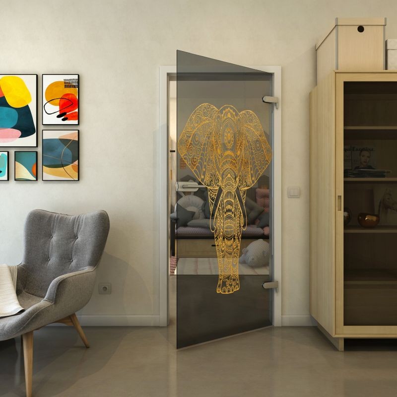 Ganzglastür - Fineprint Modell 078 Gold auf Grauglas