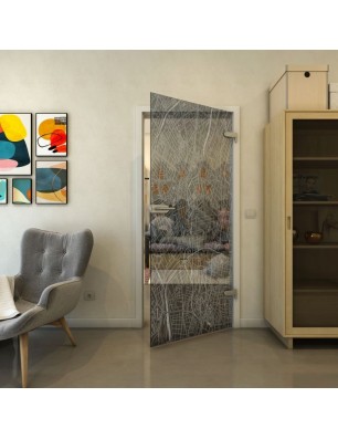 Ganzglastür - Fineprint Model 079 Weiss auf Grauglas