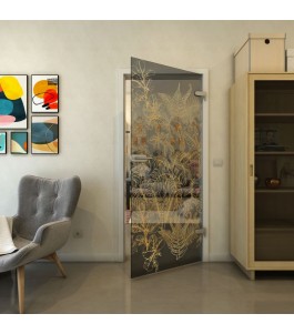 Ganzglastür - Fineprint Model 080 Gold auf Grauglas