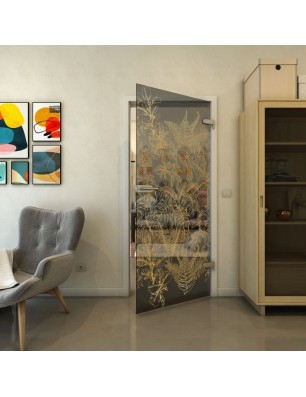 Ganzglastür - Fineprint Model 080 Gold auf Grauglas