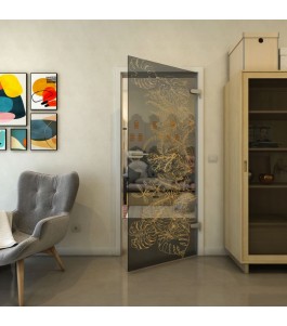 Ganzglastür - Fineprint Model 082 Gold auf Grauglas
