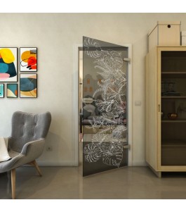 Ganzglastür - Fineprint Model 082 Weiss auf Grauglas