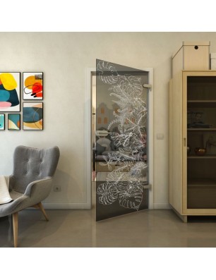 Ganzglastür - Fineprint Model 082 Weiss auf Grauglas
