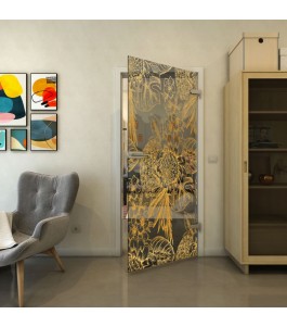 Ganzglastür - Fineprint Model 083 Gold auf Grauglas