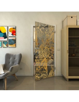 Ganzglastür - Fineprint Model 083 Gold auf Grauglas
