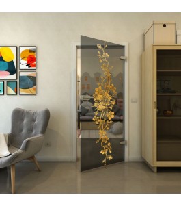 Ganzglastür - Fineprint Model 085 Gold auf Grauglas