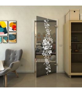 Ganzglastür - Fineprint Model 085 Weiss auf Grauglas