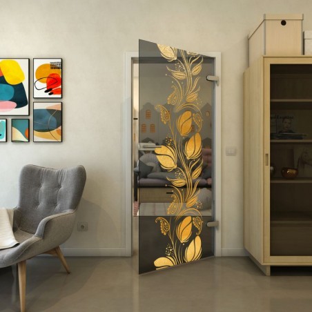Ganzglastür - Fineprint Model 086 Gold auf Grauglas