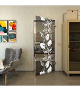 Ganzglastür - Fineprint Model 086 Weiss auf Grauglas