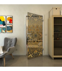 Ganzglastür - Fineprint Model 087 Gold auf Grauglas