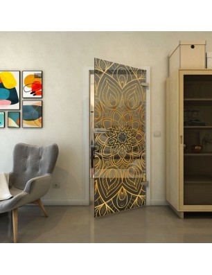 Ganzglastür - Fineprint Model 087 Gold auf Grauglas