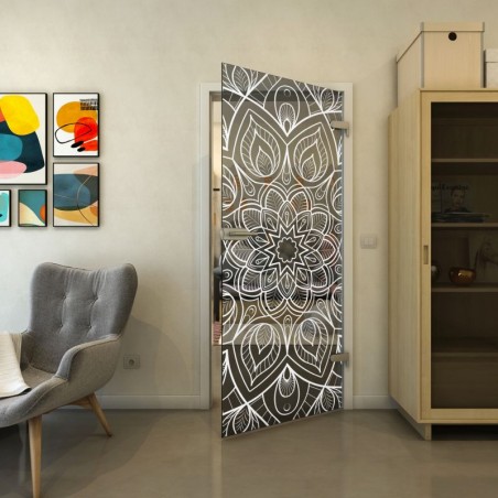 Ganzglastür - Fineprint Model 087 Weiss auf Grauglas