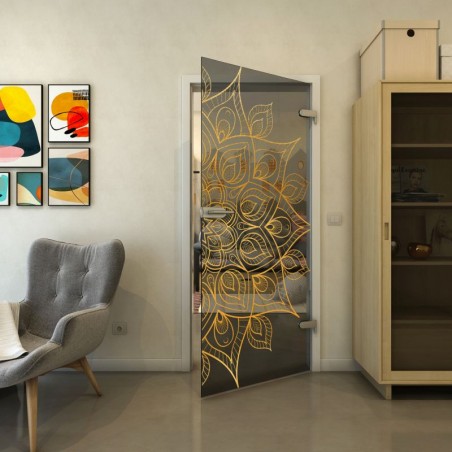 Ganzglastür - Fineprint Model 088 Gold auf Grauglas