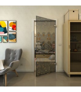 Ganzglastür - Fineprint Model 090 Gold auf Grauglas