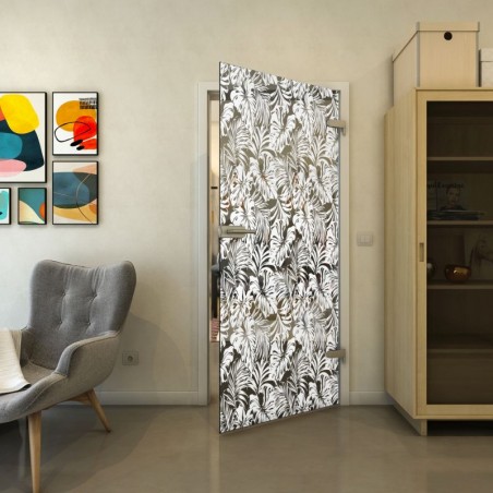 Ganzglastür - Fineprint Model 091 Weiss auf Grauglas