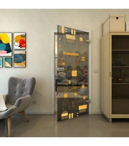 Ganzglastür - Fineprint Model 092 Gold auf Grauglas