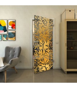 Ganzglastür - Fineprint Model 094 Gold auf Grauglas