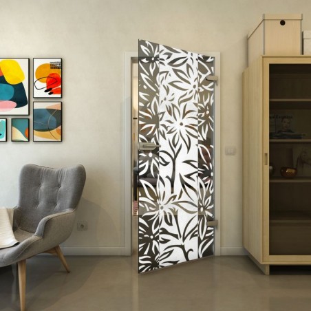 Ganzglastür - Fineprint Model 094 Weiss auf Grauglas