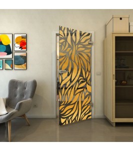 Ganzglastür - Fineprint Model 096 Gold auf Grauglas