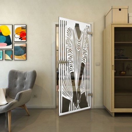 Ganzglastür - Fineprint Model 097 Weiss auf Grauglas