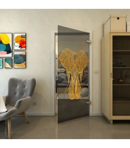 Ganzglastür - Fineprint Model 098 Gold auf Grauglas