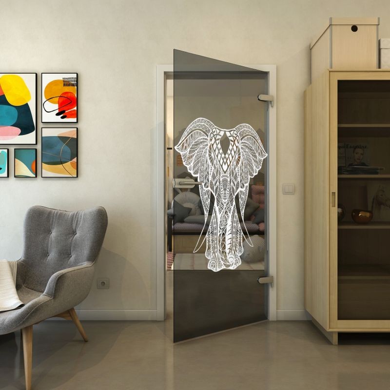 Ganzglastür - Fineprint Modell 098 Weiss auf Grauglas