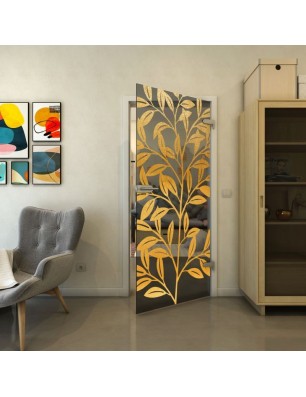 Ganzglastür - Fineprint Model 099 Gold auf Grauglas