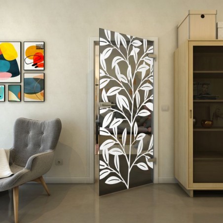 Ganzglastür - Fineprint Model 099 Weiss auf Grauglas