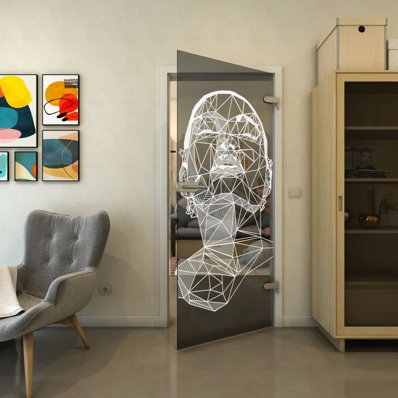 Ganzglastür - Fineprint Modell 103 Weiss auf Grauglas