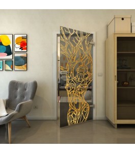 Ganzglastür - Fineprint Model 105 Gold auf Grauglas