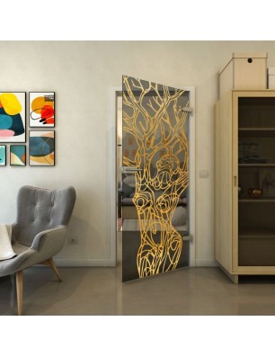 Ganzglastür - Fineprint Model 105 Gold auf Grauglas