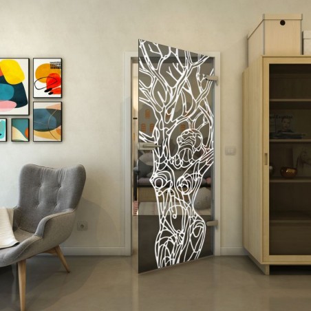 Ganzglastür - Fineprint Model 105 Weiss auf Grauglas